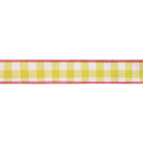 1 1/2" Wired Dupioni Ribbon | Yellow Checks w/ Hot Pink Backing | 10 Yard Roll