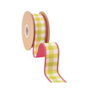 1 1/2" Wired Dupioni Ribbon | Yellow Checks w/ Hot Pink Backing | 10 Yard Roll