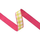 1 1/2" Wired Dupioni Ribbon | Yellow Checks w/ Hot Pink Backing | 10 Yard Roll