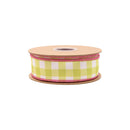 1 1/2" Wired Dupioni Ribbon | Yellow Checks w/ Hot Pink Backing | 10 Yard Roll
