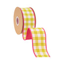 2 1/2" Wired Dupioni Ribbon | Yellow Checks w/ Hot Pink Backing | 10 Yard Roll