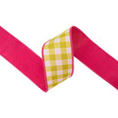 2 1/2" Wired Dupioni Ribbon | Yellow Checks w/ Hot Pink Backing | 10 Yard Roll