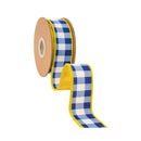 1 1/2" Wired Dupioni Ribbon | Blue Checks w/ Yellow Backing | 10 Yard Roll