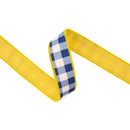 1 1/2" Wired Dupioni Ribbon | Blue Checks w/ Yellow Backing | 10 Yard Roll