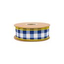 1 1/2" Wired Dupioni Ribbon | Blue Checks w/ Yellow Backing | 10 Yard Roll