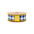 1 1/2" Wired Dupioni Ribbon | Blue Checks w/ Yellow Backing | 10 Yard Roll