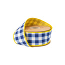 2 1/2" Wired Dupioni Ribbon | Blue Checks w/ Yellow Backing | 10 Yard Roll