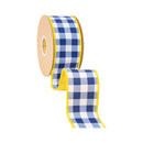 2 1/2" Wired Dupioni Ribbon | Blue Checks w/ Yellow Backing | 10 Yard Roll