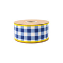 2 1/2" Wired Dupioni Ribbon | Blue Checks w/ Yellow Backing | 10 Yard Roll