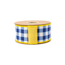2 1/2" Wired Dupioni Ribbon | Blue Checks w/ Yellow Backing | 10 Yard Roll
