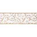 4" Wired Jacquard Ribbon | Metallic Scroll on Ivory w/ Gold Metallic Dupioni-fused Backing | 10 Yard Roll