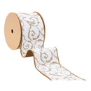 4" Wired Jacquard Ribbon | Metallic Scroll on Ivory w/ Gold Metallic Dupioni-fused Backing | 10 Yard Roll