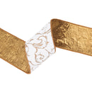4" Wired Jacquard Ribbon | Metallic Scroll on Ivory w/ Gold Metallic Dupioni-fused Backing | 10 Yard Roll