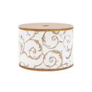 4" Wired Jacquard Ribbon | Metallic Scroll on Ivory w/ Gold Metallic Dupioni-fused Backing | 10 Yard Roll
