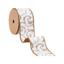 2 1/2" Wired Jacquard Ribbon | Metallic Scroll on Ivory w/ Gold Metallic Dupioni-fused Backing | 10 Yard Roll