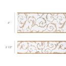 2 1/2" Wired Jacquard Ribbon | Metallic Scroll on Ivory w/ Gold Metallic Dupioni-fused Backing | 10 Yard Roll