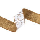 2 1/2" Wired Jacquard Ribbon | Metallic Scroll on Ivory w/ Gold Metallic Dupioni-fused Backing | 10 Yard Roll