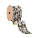 2 1/2" Wired Ribbon Black/Ivory/Gold Jacquard Tweed Gold Dupioni-fused Backing | 10 Yard Roll