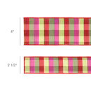 4" Wired Ribbon | Green/Pink/Red Check | 10 Yard Roll