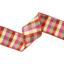 4" Wired Ribbon | Green/Pink/Red Check | 10 Yard Roll