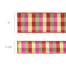 2 1/2" Wired Ribbon | Green/Pink/Red Check | 10 Yard Roll