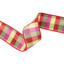 2 1/2" Wired Ribbon | Green/Pink/Red Check | 10 Yard Roll
