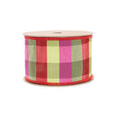 2 1/2" Wired Ribbon | Green/Pink/Red Check | 10 Yard Roll