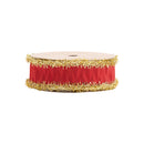 1" Wired Dupioni Ribbon | Red w/ Gold Tinsel Edging | 10 Yard Roll