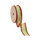 1" Wired Dupioni Ribbon | Green Apple w/ Red Tinsel Edging | 10 Yard Roll