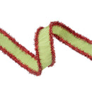 1" Wired Dupioni Ribbon | Green Apple w/ Red Tinsel Edging | 10 Yard Roll