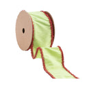 2 1/2" Wired Dupioni Ribbon | Green Apple w/ Red Tinsel Edging | 10 Yard Roll