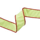 2 1/2" Wired Dupioni Ribbon | Green Apple w/ Red Tinsel Edging | 10 Yard Roll