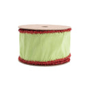 2 1/2" Wired Dupioni Ribbon | Green Apple w/ Red Tinsel Edging | 10 Yard Roll
