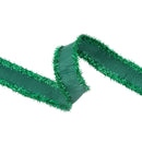 1" Wired Dupioni Ribbon | Dark Green w/ Dark Green Tinsel Edging | 10 Yard Roll