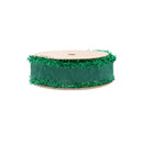 1" Wired Dupioni Ribbon | Dark Green w/ Dark Green Tinsel Edging | 10 Yard Roll