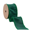 2 1/2" Wired Dupioni Ribbon | Dark Green w/ Dark Green Tinsel Edging | 10 Yard Roll