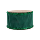 2 1/2" Wired Dupioni Ribbon | Dark Green w/ Dark Green Tinsel Edging | 10 Yard Roll
