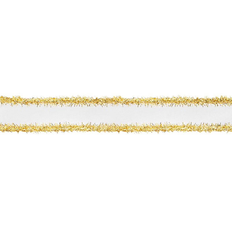 1" Wired Dupioni Ribbon | Ivory w/ Gold Tinsel Edging | 10 Yard Roll
