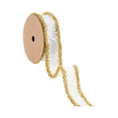 1" Wired Dupioni Ribbon | Ivory w/ Gold Tinsel Edging | 10 Yard Roll