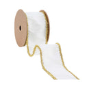2 1/2" Wired Dupioni Ribbon | Ivory w/ Gold Tinsel Edging | 10 Yard Roll