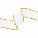 2 1/2" Wired Dupioni Ribbon | Ivory w/ Gold Tinsel Edging | 10 Yard Roll