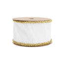 2 1/2" Wired Dupioni Ribbon | Ivory w/ Gold Tinsel Edging | 10 Yard Roll
