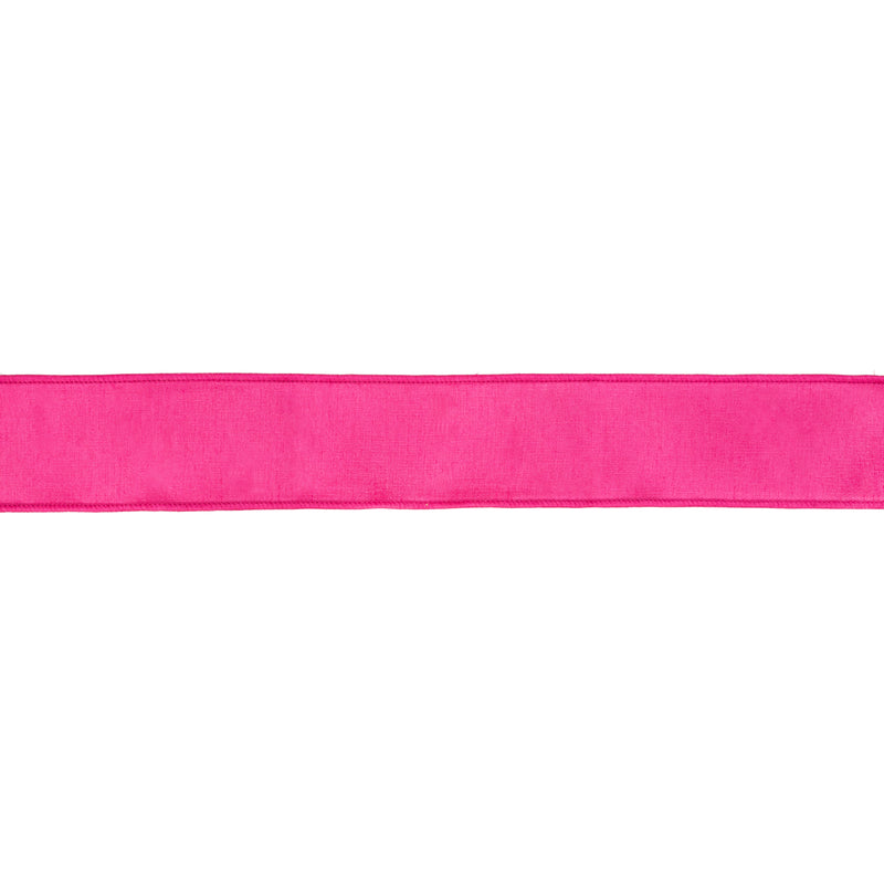 2 1/2" Wired Dupioni Ribbon | Hot Pink w/ Metallic Fused Backing | 10 Yard Roll