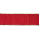 4" Wired Dupioni Ribbon | Red w/ Moss Plaid Piping and Backing | 10 Yard Roll