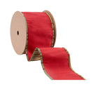 4" Wired Dupioni Ribbon | Red w/ Moss Plaid Piping and Backing | 10 Yard Roll