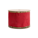 4" Wired Dupioni Ribbon | Red w/ Moss Plaid Piping and Backing | 10 Yard Roll