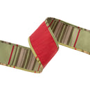 2 1/2" Wired Dupioni Ribbon | Red w/ Moss Plaid Piping and Backing | 10 Yard Roll