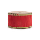 2 1/2" Wired Dupioni Ribbon | Red w/ Moss Plaid Piping and Backing | 10 Yard Roll