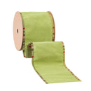 4" Wired Reversible Dupioni Ribbon | Moss w/ Moss Plaid Piping and Backing | 10 Yard Roll