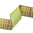 4" Wired Reversible Dupioni Ribbon | Moss w/ Moss Plaid Piping and Backing | 10 Yard Roll